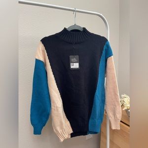 Super Soft Color Block Knit Mock Sweater